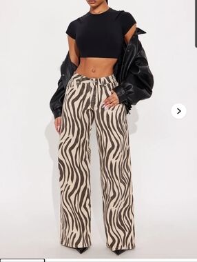 Brand New Zebra Print Wide Leg Pants - Black & Cream